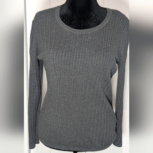 Tommy Hilfiger Womens Classic Thin Cable Knit Sweater Crewneck dark Gray XL - Picture 1 of 9